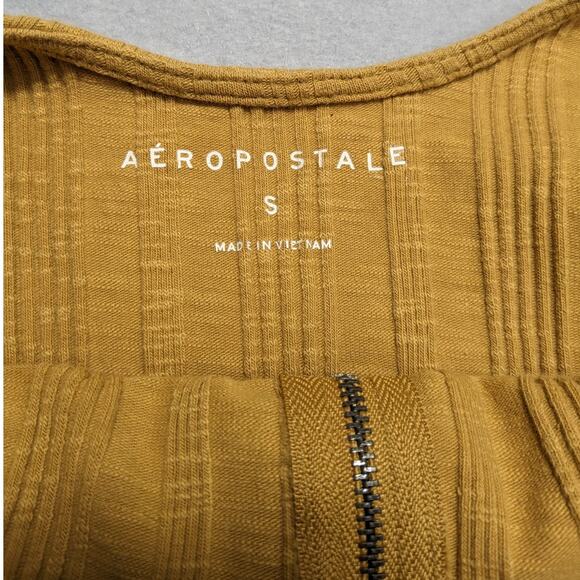 Aeropostale Tank Women's Small Tan Gold Ribbed Zip Clean Girl baby tee - Picture 7 of 10